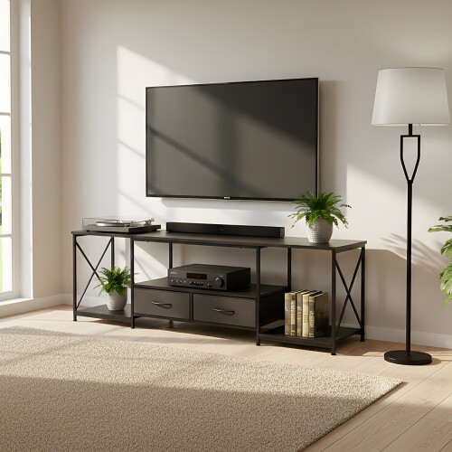 Living And Home 160cm TV Stand with Fabric Drawers, Black 1