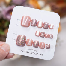 (M) Pink Cat Eye Square False Toenails, Party & Daily Wear