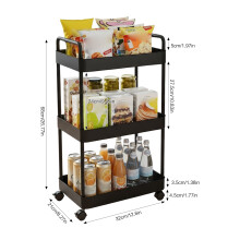 (3 Tier Black) Mobile Plastic Storage Cart with Wheels - Kitchen & Bathroom Organizer