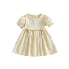 (18-24 Months, Khaki) Kids Girl's Dress, Short Sleeve Crew Neck Solid A-line Dress Summer Dress for Casual Daily