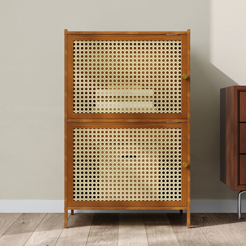 Living And Home 2 Tier Narrow Bookcase with Doors 1