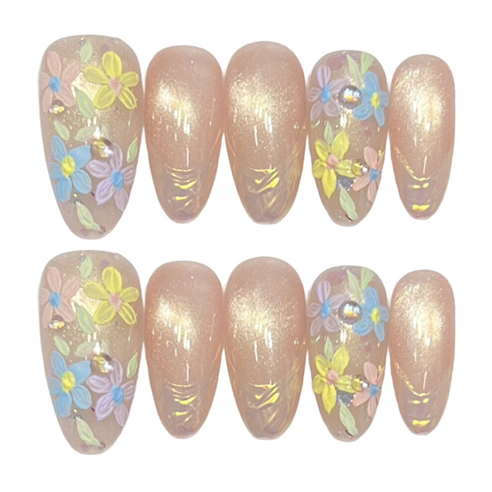 Penghui-Toys (Medium Ellipse) Flower Print Cat Eye Fake Nails - 50Pcs