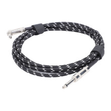 6.5mm Nylon Braided Guitar Cable 3m Right Angle to Straight Black Line