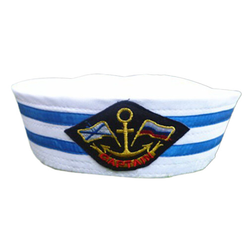 (2) Navy Captain Hat with Anchor - Blue & White