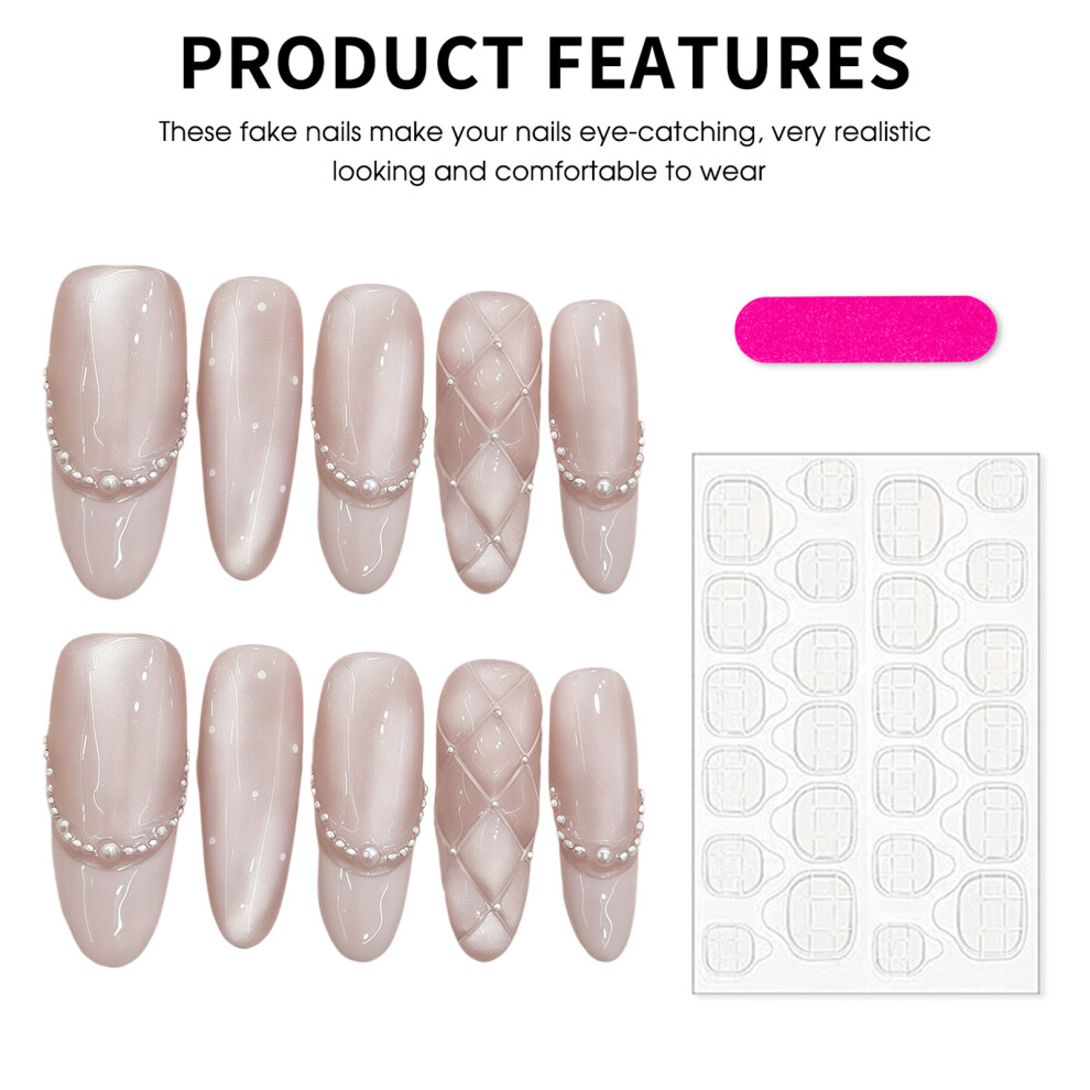 Penghui-Toys Pink (Eternal Ellipse) Cat Eye False Nails - Reusable & Charming