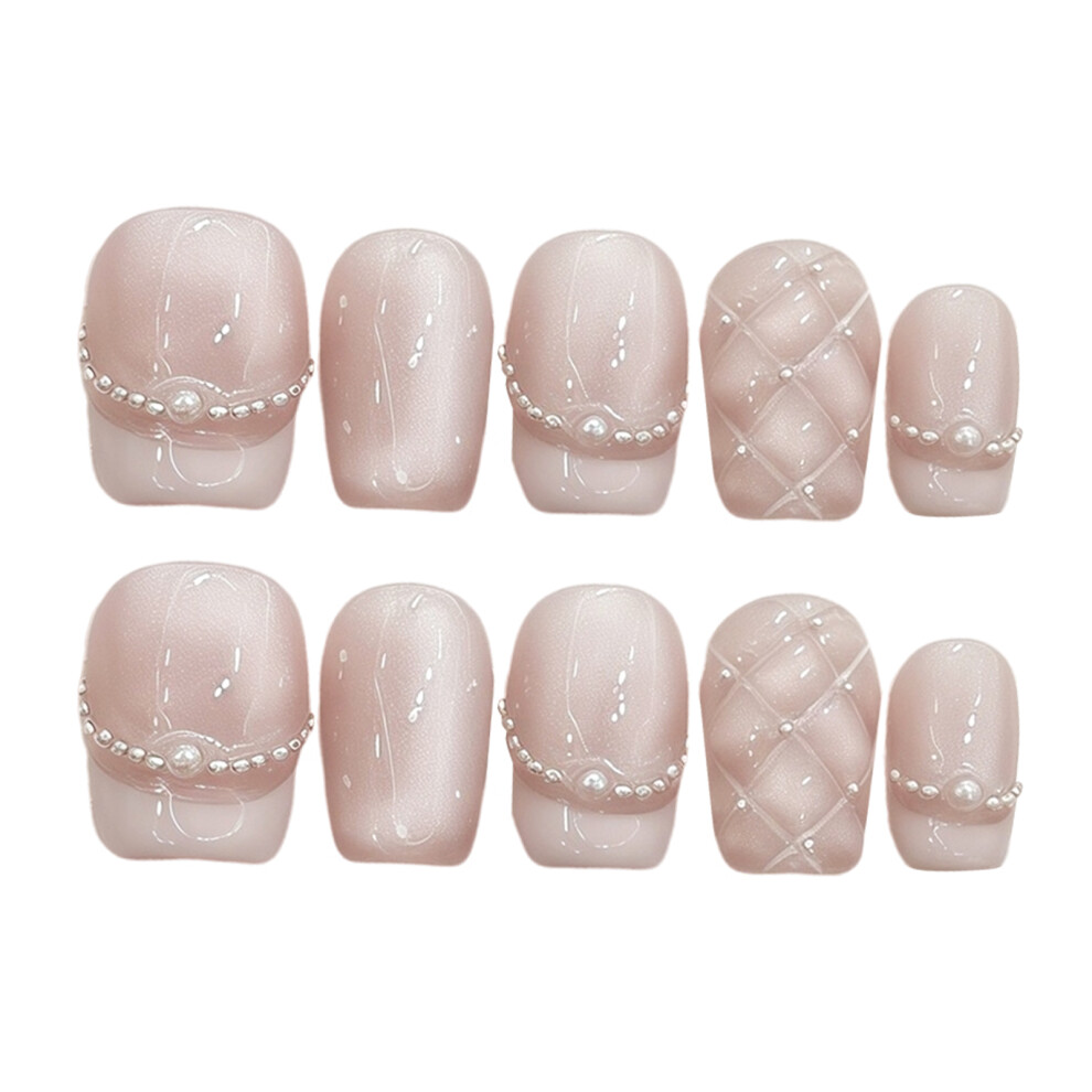 Penghui-Toys Pink (Ultra Short Ladder) Cat Eye False Nails - Reusable & Charming