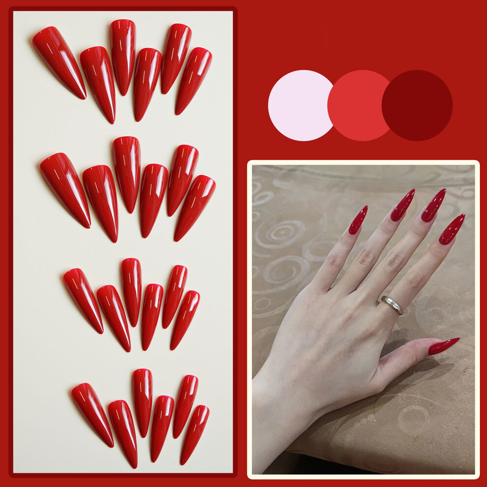 Penghui-Toys Red Glossy False Nails - Durable & Comfortable