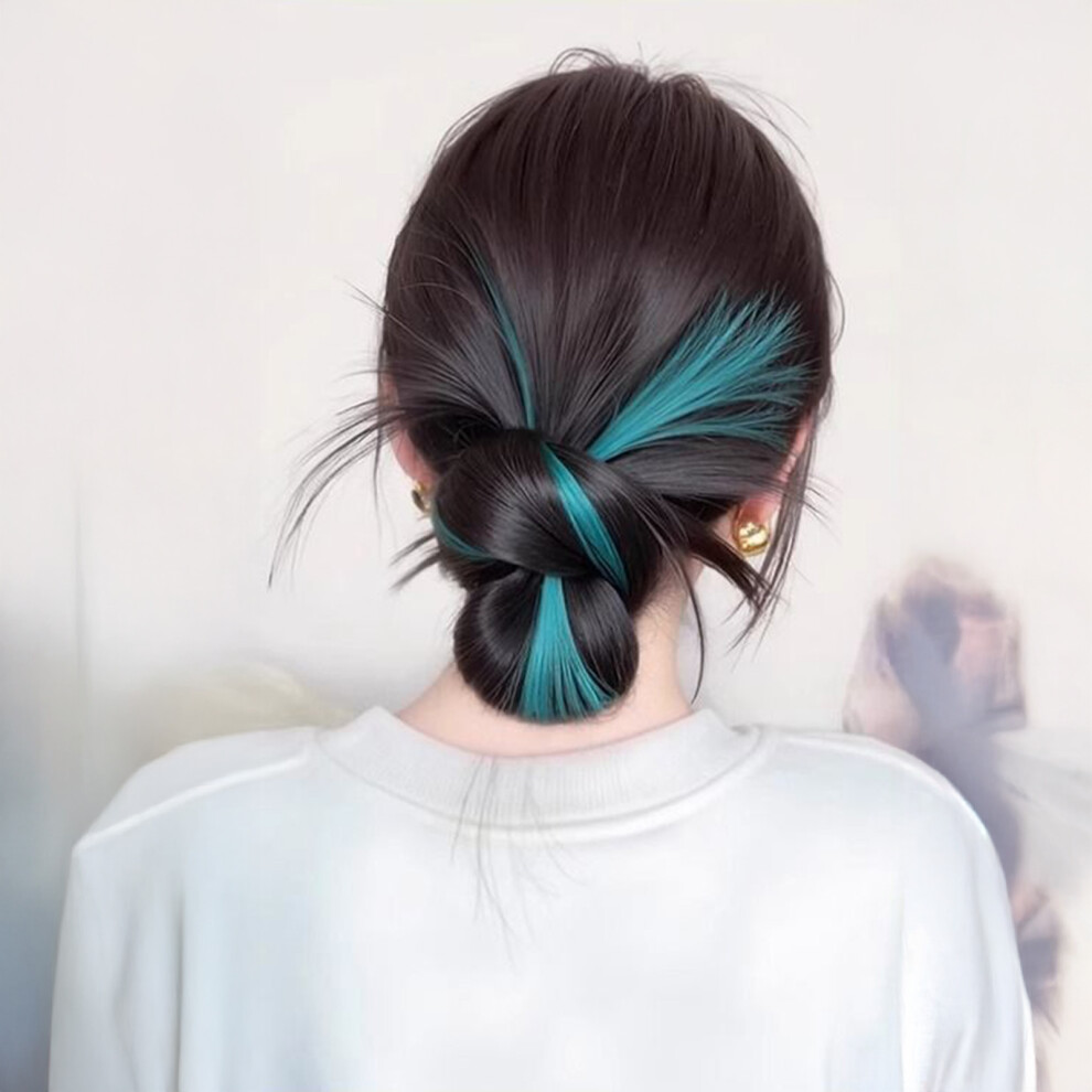Penghui-Toys (Blue) Feathered Bun Wig Clip For Women