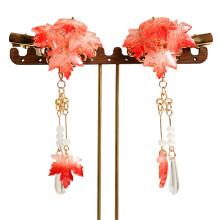 (Red) Vintage Maple Leaf Hair Clips for Hanfu & Festivals