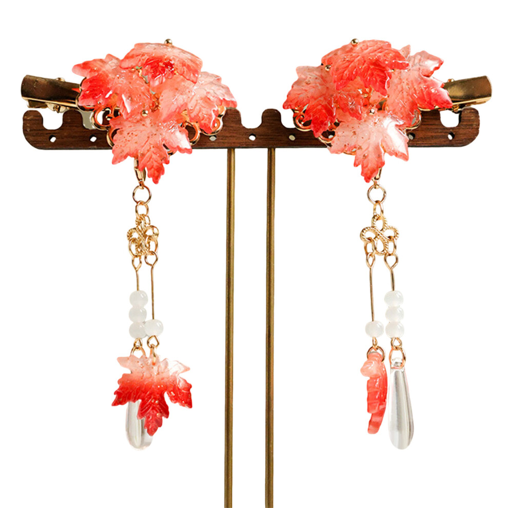 Roc-Electron (Red) Vintage Maple Leaf Hair Clips For Hanfu & Festivals
