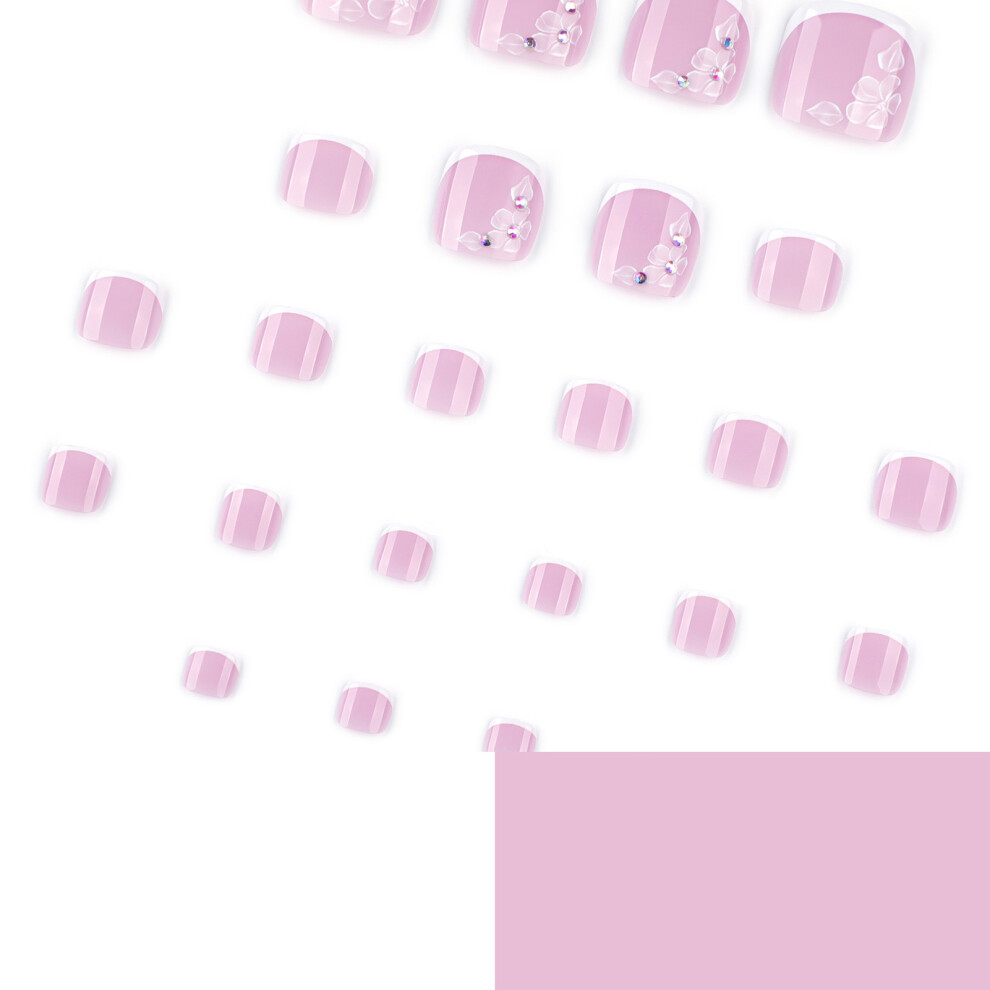 Creation-3C 24Pcs Pink Rhinestone False Toenails For Women