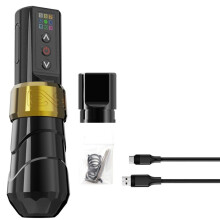 Goldene Kabellose Tattoo-Stiftmaschine, Bürstenloser Motor mit Zwei LED-Displays, Batterien, Permanent Make-