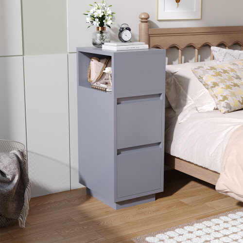 Living And Home Minimalist Bedside Table with Drawers, Grey 1