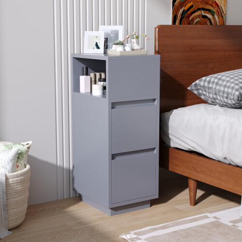 Living And Home Minimalist Bedside Table with Drawers, Grey