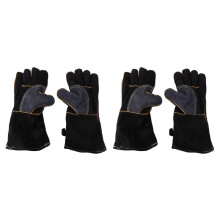 4x Extreme Heat&Fire Resistant Gloves Leather with Stitching,Mitts Perfect for Fireplace,Stove,Black 14 Inches