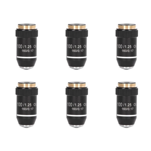 6X Biological Microscope Lens, 195 Achromatic Black Objective Lens 100X Oil High Power Objective Interface 20.2mm Thread