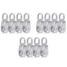 12PCS Single Pulley Block M15 Stainless Steel Small Pulley Roller for Rope Cord in Outdoor 360Swivel Silver Pulley