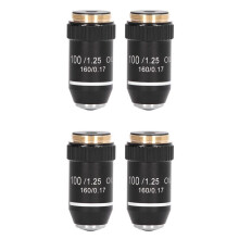 4pcs Lente de MicroscóPio BiolóGico, Lente Objetiva Preta AcromáTica 195, ÓLeo 100X, Interface Objetiva de Alta PotêNcia, Rosca de 20,2 mm