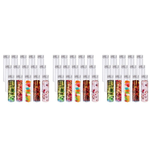45Pcs 110Ml Plastic Test Tube,Clear Flat Test Tubes,Plastic Test Tubes with Screw Caps for Candy,Beans,Party Decor