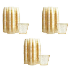 Gold Plastic Cups Clear Plastic Wine Glasses, Fancy Disposable Hard Plastic Cups with Gold Glitter for Party Cups 75Pcs