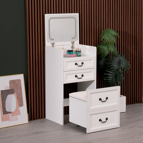 Westwood WestWood White LED Vanity Dressing Table w/ 3 Drawers Flip Mirror Storage Stool
