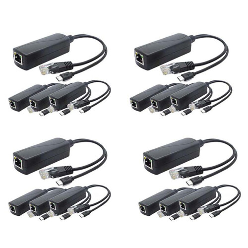 16-Pack 5V PoE Splitter, 48V to 5V 2.4A Adapter with Micro-USB Plug, for IP Camera,Tablets,for Raspberry Pi and More