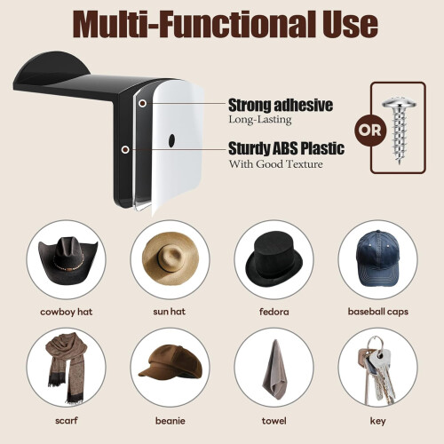 (Black, 8pcs) Cowboy Hat Wall Rack - Space Saving Organizer 2