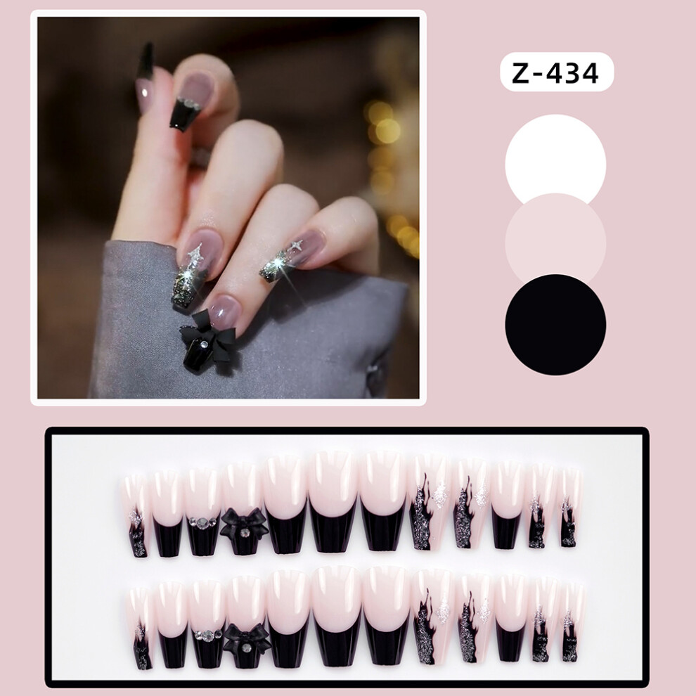 Penghui-Toys Black (Jelly Glue Model) Stylish Fake Nails With Diamante & Patterns