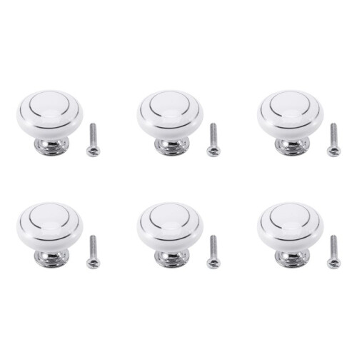 6 X Ceramic Door/Wardrobe/Cabinet/Cupboard Knob Handle Drawer White