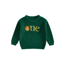 (12-18 Months, Green) Baby Boy Sweaters Long Sleeve Round Neck Lion Letter Embroidery Knit Pullovers Jumper Tops