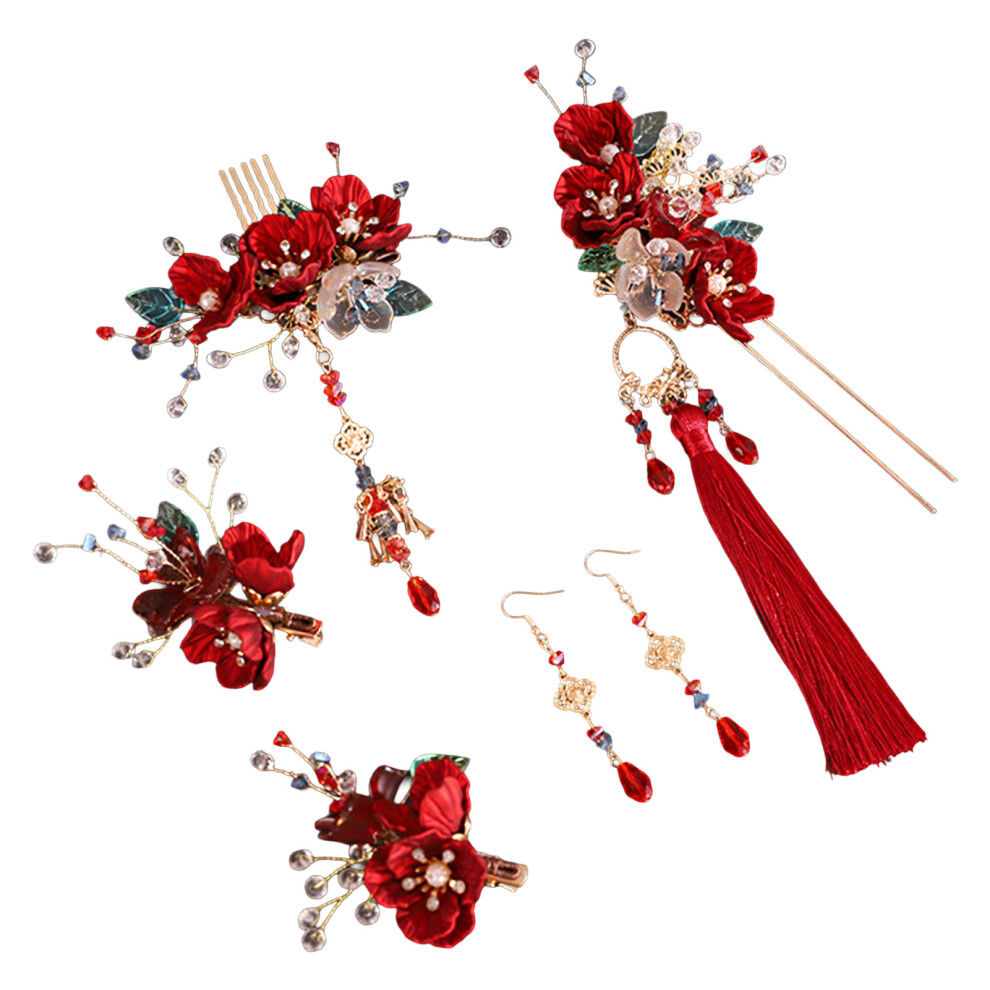 Zhouq-Outdoors Vintage Han Chinese Hair Comb With Red Flower