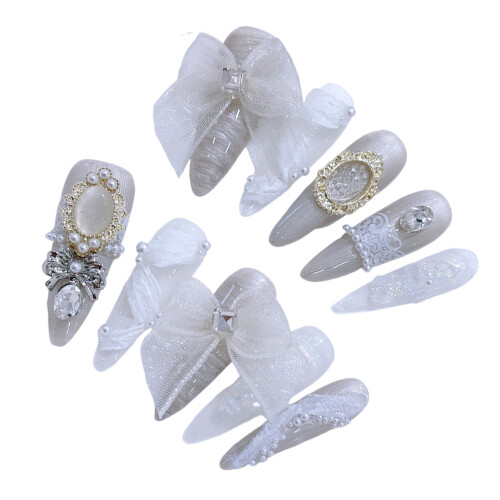 (S) Ribbon Printed Fake Nails - Durable & Comfortable 1
