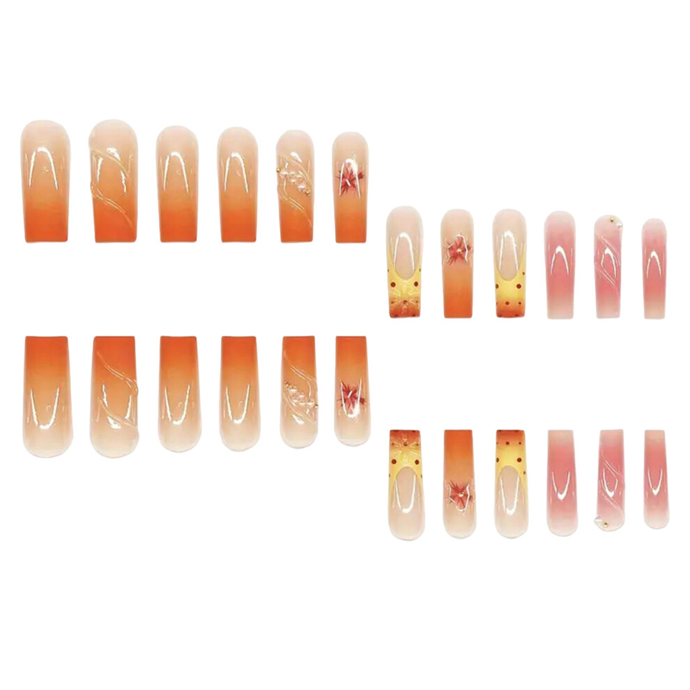 Penghui-Toys Orange Flexible Gradient Fake Nails For Women