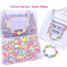 (#01) Kids Jewelry Making Kit 450 Beads Art and Craft Kits DIY Bracelets Necklace Hairbands Toy for Age 3 4 5 6 7 8 Year Old Girl