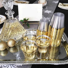 36X Plastic Cup 9 Oz Hard Disposable Cup Plastic Wine Glass Party Wedding Wine Glass Transparent Plastic Cup -Silver Rim
