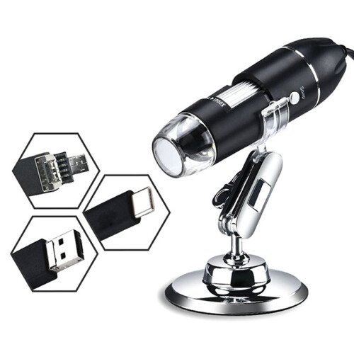 5X 3 In 1 USB Digital Microscope, Endoscopic Camera, Adjustable Magnification with PC Bracket, 1600X 1