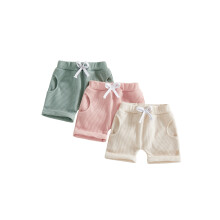 (2-3 Years, Green Apricot Pink) 3Pcs Toddler Baby Girl Shorts with Pockets Waffle Design Decorative Bow Casual Shorts