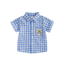 (18-24 Months, Blue) Little Toddler Boy Easter Shirt Button Down Casual Bunny Embroidered Plaid Short Sleeve Tops