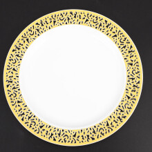 Gold Disposable Plastic Plates -Lace Design Wedding Party Plastic Plates,Gold Lace Plates Salad/Dessert Plates 75Pack