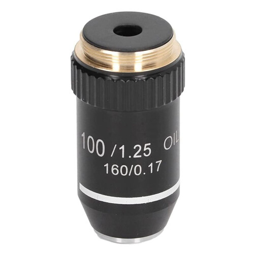 4pcs Biological Microscope Lens, 195 Achromatic Black Objective Lens 100X Oil High Power Objective Interface 20.2mm 1
