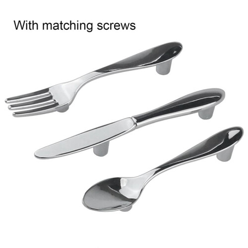 24 PCS Knife Spoon Fork Kitchen Cabinet Closet Drawer Pull Handles Knobs 3-Inch Center to Center (Silver) 1