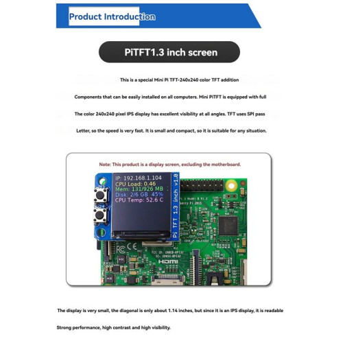 TFT Display Module 1.3 Inch Full Color Screen with SPI Interface for Raspberry Pi Pio