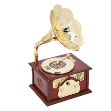 Gramophone Music Box Retro Mechanical Figurines for Desk Decor Brown 6.3 inch