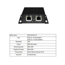 IEEE 802.3af/At POE-Extender, 1 Eingang, 2 Ausgänge, 2 , POE-Extender und Injektor, 10/100/1000 Mbit/S, VLAN, Max. 250 M, 30 W