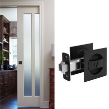 5X Pocket Door Lock, Matte Black Contemporary Privacy Square Pocket Door Hardware, Black Sliding Pocket Door Lock