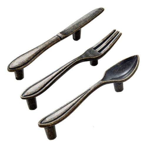 45 Pcs Knife Spoon Fork Kitchen Cabinet Closet Drawer Pull Handles Knobs 3-Inch Center to Center Bronze 2