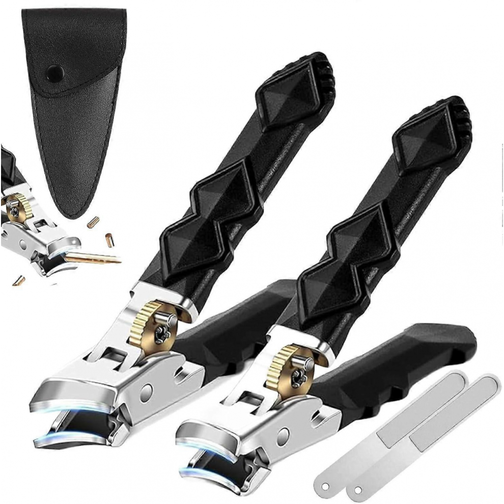 Toenail Clippers for Thick Nails, 2pc Stainless Steel Wide Mouth Precision Blade, SplashProof Design