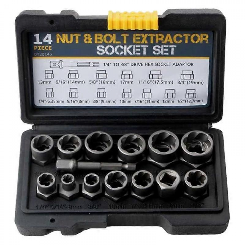 14Pcs Impact Bolt & Nut Remover Set, Stripped Lug Nut Remover With Hex Adapter Extraction Socket Set 6485316605868
