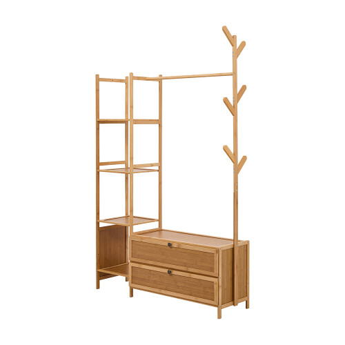 Living And Home Multi-functional Wooden Coat Rack with Storage Drawers 2