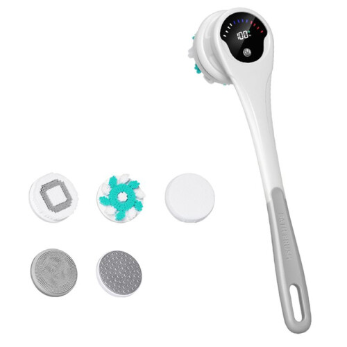 Electric Bath Brush Lazy Back Scrub Bath Scrubbing Brush Automatic Back Scrub Bath Brush with Long Handle Grey